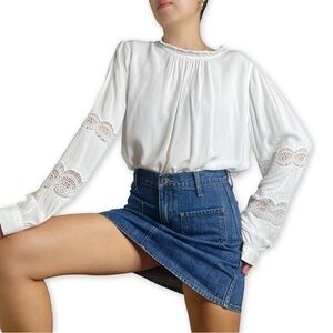NWT LOFT Ruffle Eyelet Flowy Peasant Style Blouse Size M